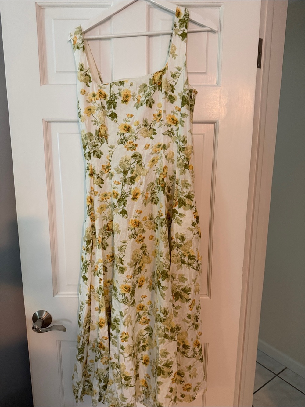 Laura Ashley White  Dress with Yellow and Green Floral Print